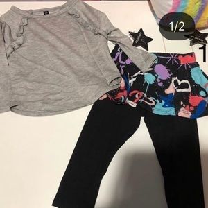 black ruffle hem top and skater pant set